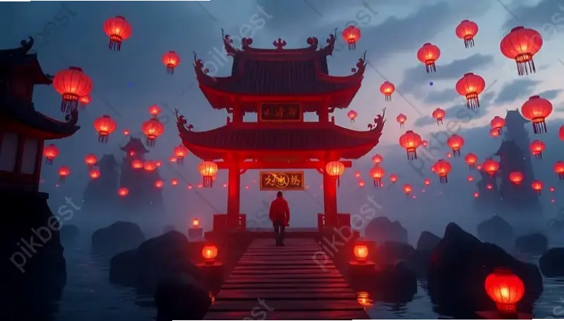 Hình ảnh đèn lồng Phật giáo đầy ý nghĩa, khơi dậy sự tĩnh lặng và ánh sáng tâm hồn.