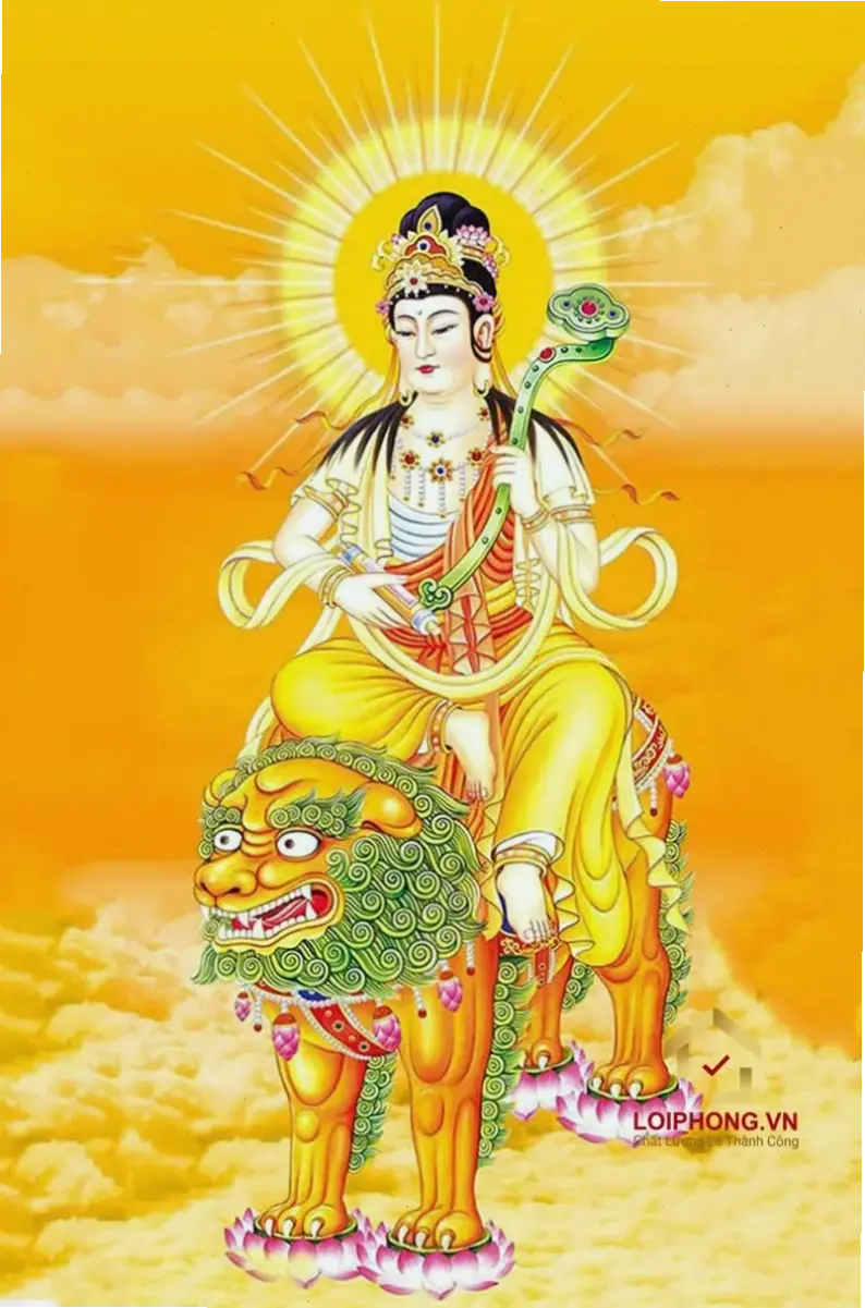 Văn Thù ánh sáng rực rỡ, tượng trưng cho sự giác ngộ và năng lượng tích cực.