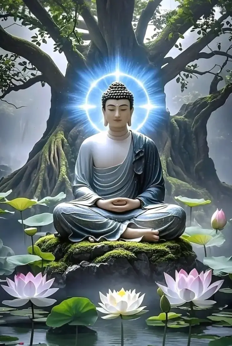 A Di Đà thiền định giữa rừng xanh, giúp bạn tìm thấy sự tĩnh lặng nội tâm và sức mạnh tinh thần qua từng khoảnh khắc yên bình.