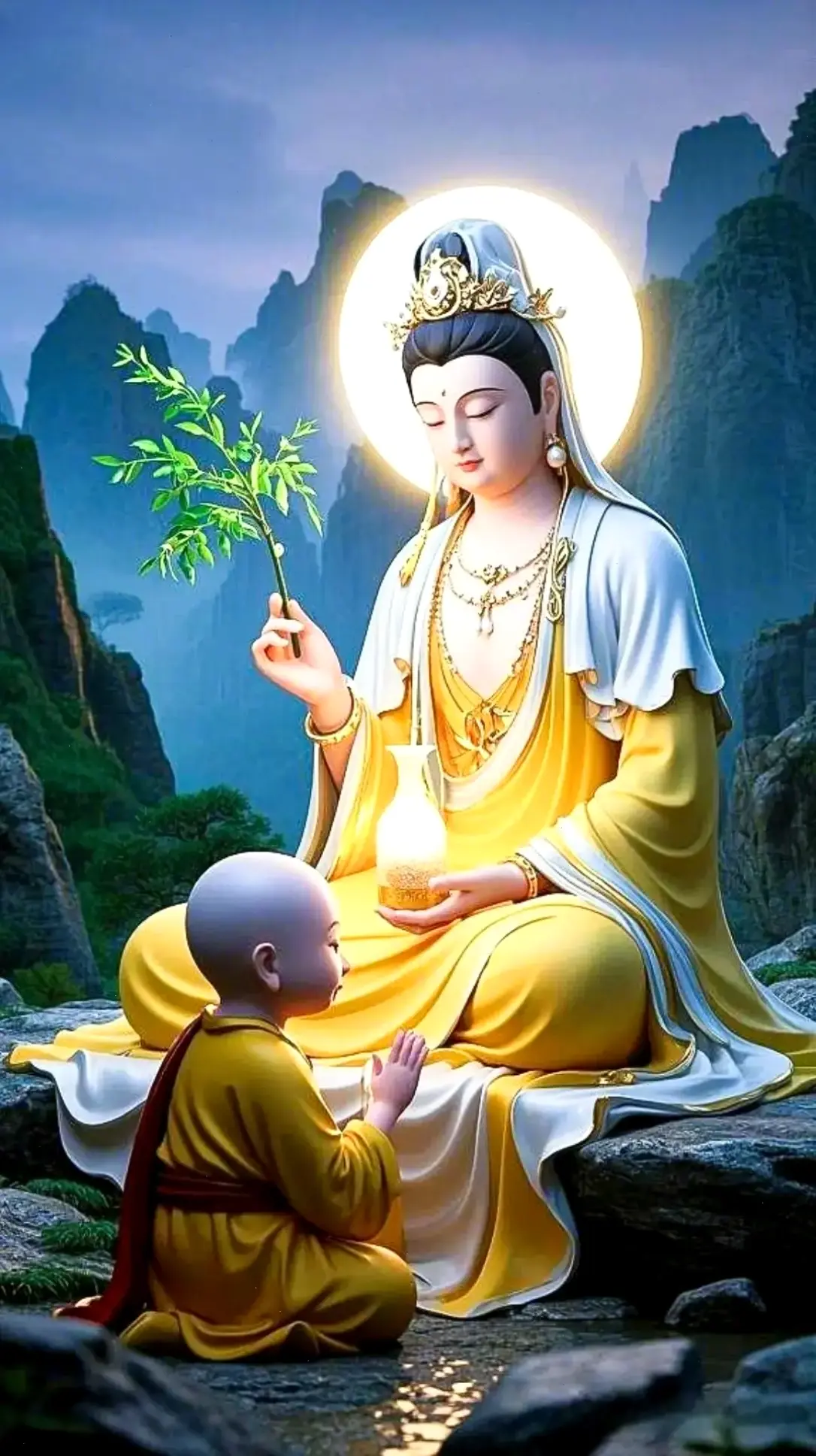 Ảnh Quan Âm chùa ánh sáng – khoảnh khắc thiêng liêng, giúp bạn kết nối với nguồn năng lượng vũ trụ đầy bình yên.