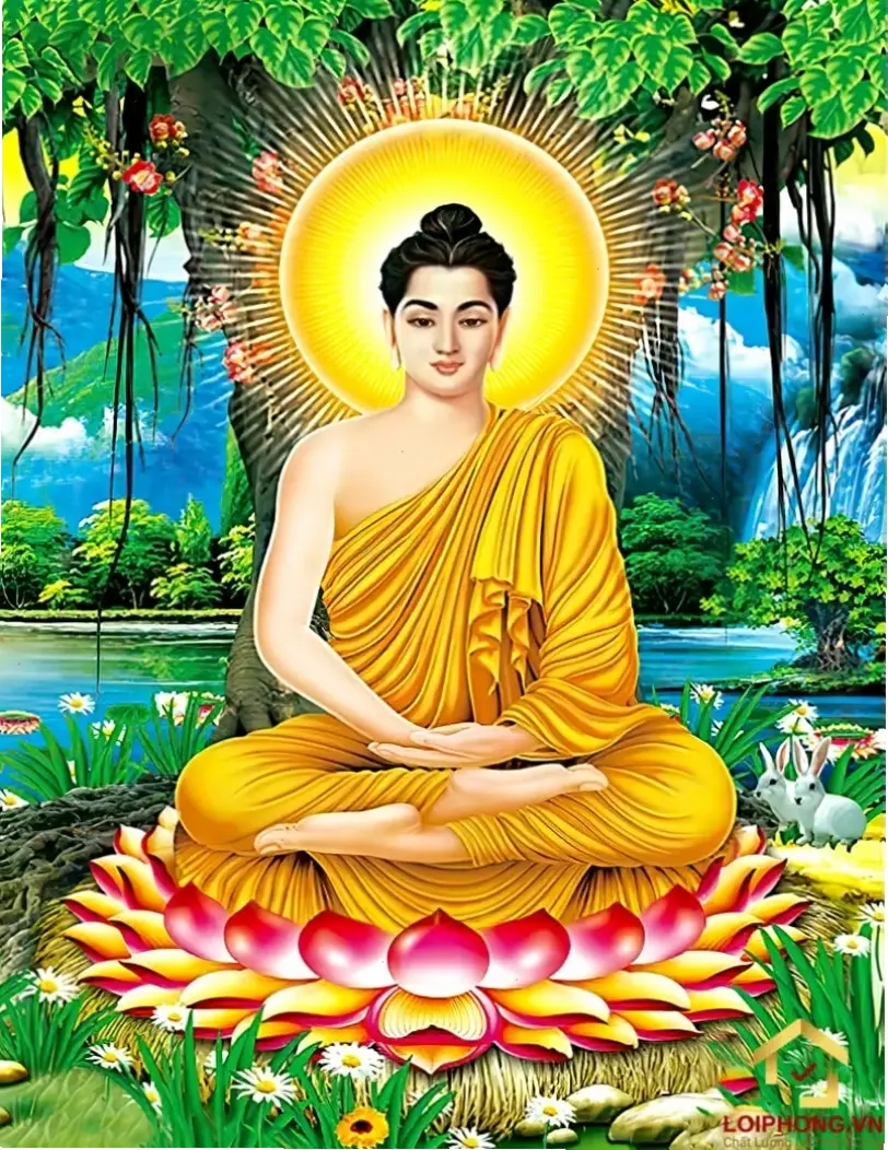 Ánh sáng huyền ảo chiếu rọi Phật Thích Ca trong chùa, khơi dậy năng lượng tích cực và sự thanh tịnh nội tại.