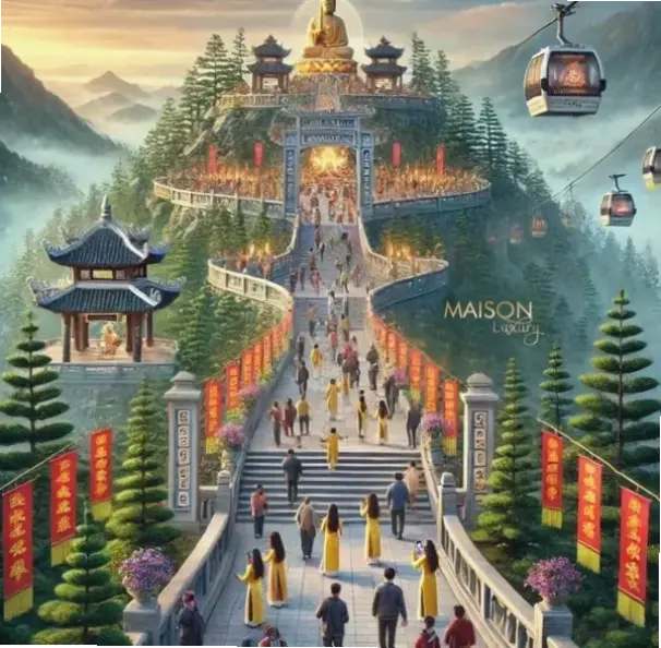 Chùa Dâu về đêm lung linh ánh sáng, mang đến cảm giác bình yên và huyền bí giữa không gian cổ kính.