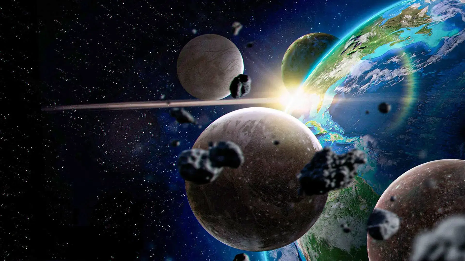 Ganymede và lớp băng dày đặc, che phủ bề mặt và ẩn chứa đại dương ngầm.