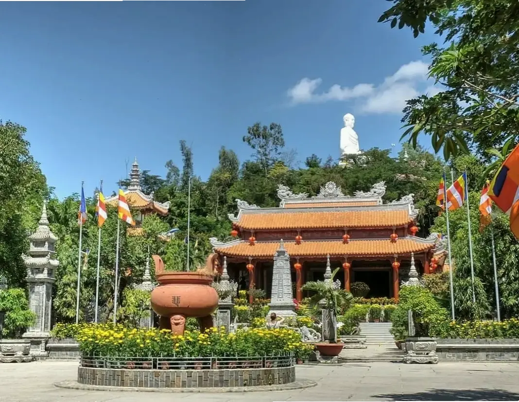 Góc nhìn nghệ thuật của Chùa Long Sơn, nơi kiến trúc cổ kính hòa quyện hài hòa với vẻ đẹp thiên nhiên xung quanh.