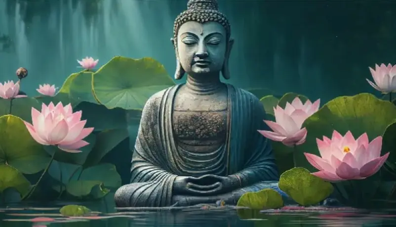 Hình ảnh Phật Hàn Quốc trong chùa cổ kính, nơi linh thiêng gặp gỡ vẻ đẹp thiên nhiên, mang lại sự tĩnh lặng.