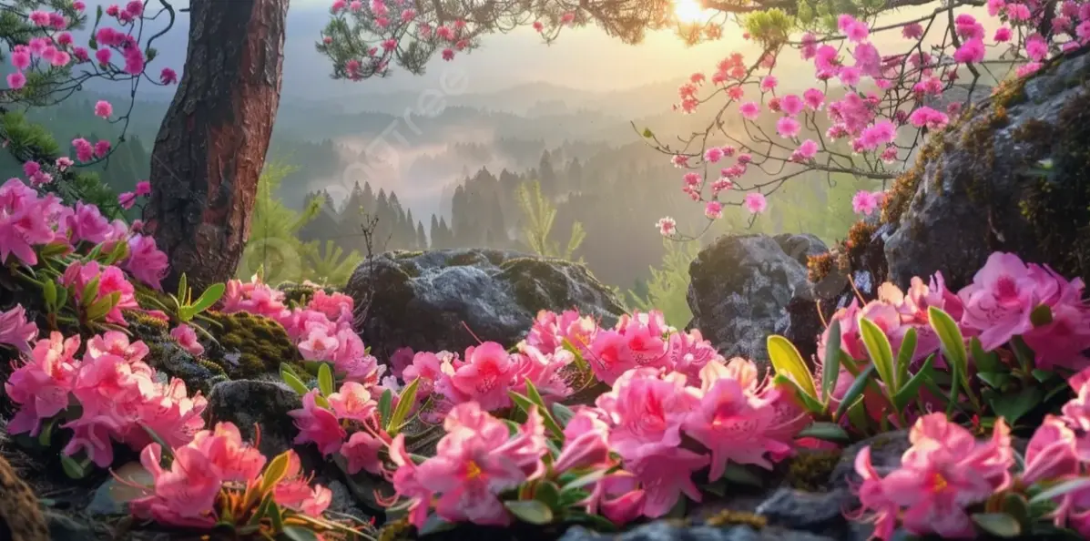 Hình hoa đỗ quyên rực rỡ, tô điểm cho không gian thêm phần sôi động và rạng rỡ.