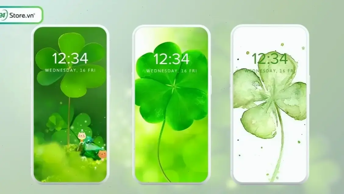 Hình nền màu xanh lá cỏ 4 lá tươi mới, tượng trưng cho may mắn và sự tràn đầy năng lượng.