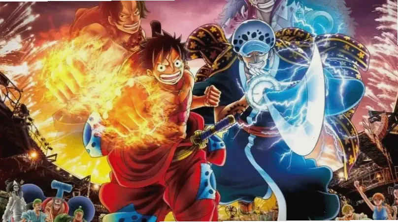Hình nền One Piece hành động kịch tính, đầy năng lượng chiến đấu và phiêu lưu.