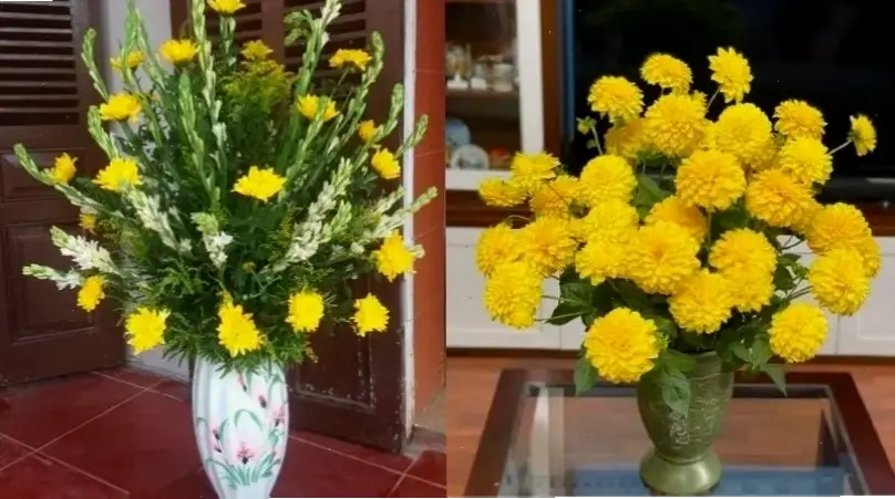 Hoa cúc cắm bình đẹp tạo nên bức tranh sống động, kết hợp hương thơm nhẹ nhàng và màu sắc rực rỡ cho không gian ấm cúng.