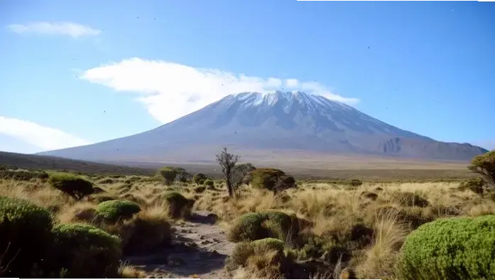 Kilimanjaro về đêm lung linh dưới ánh sao, một cảnh tượng thiên nhiên đầy mê hoặc và yên bình.