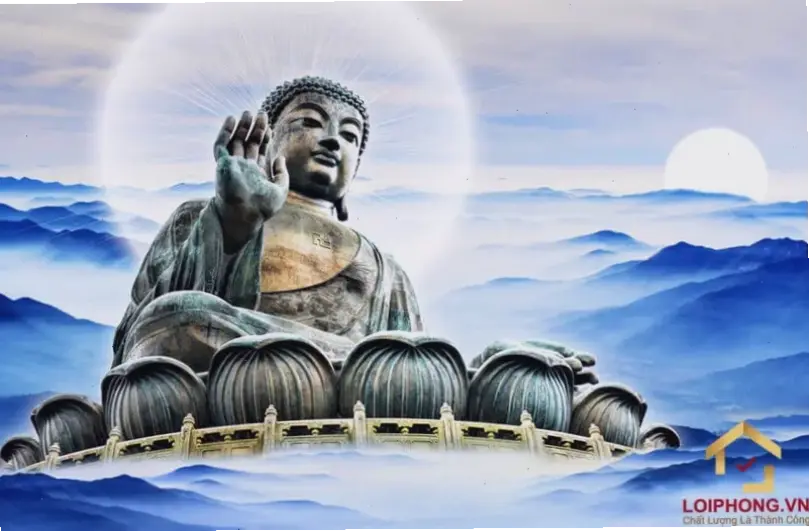 Ngắm nhìn tượng A Di Đà uy nghiêm giữa khu vườn yên tĩnh, khơi dậy sự bình an và giác ngộ sâu lắng.