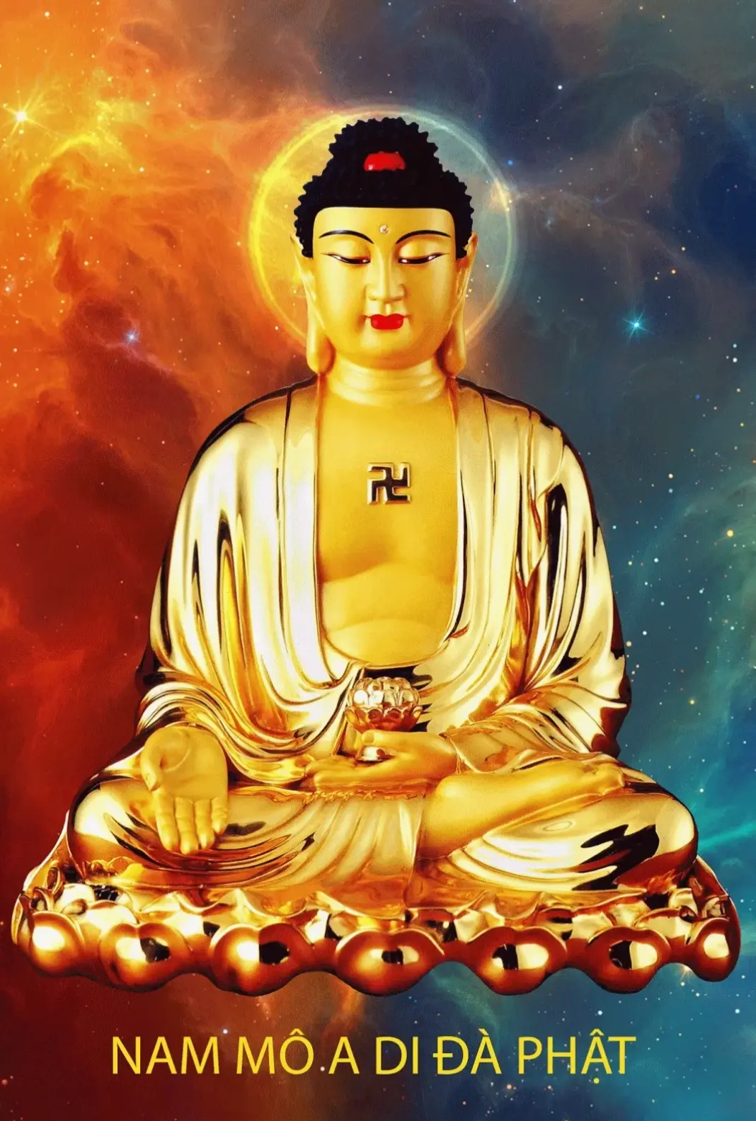Phật A Di Đà ánh sáng rực rỡ, soi đường dẫn lối đến sự giác ngộ và bình yên nội tại.