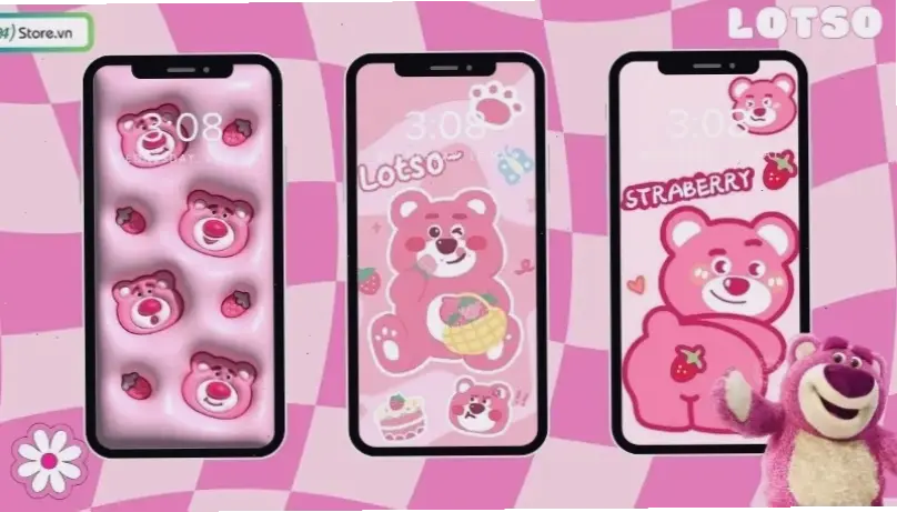 Thêm chút dễ thương với hình nền gấu dâu, lý tưởng cho ngày mới đầy năng lượng.