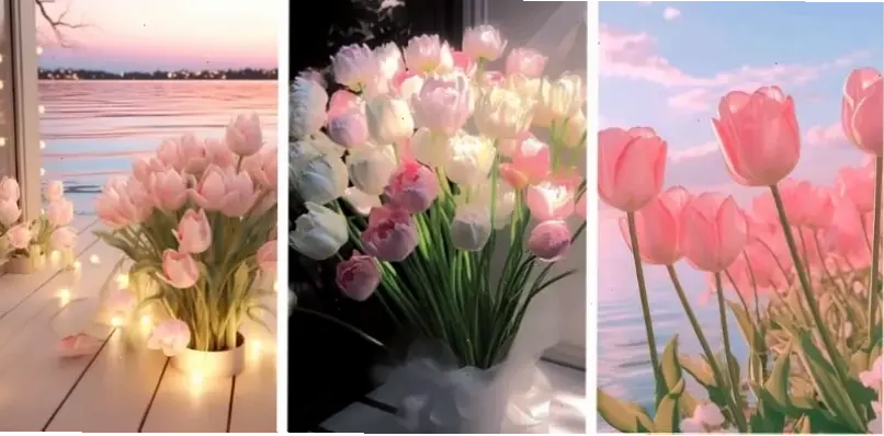 Trang trí không gian với hoa tulip cắm bình, tạo nên sự thanh lịch và hấp dẫn đầy cuốn hút.