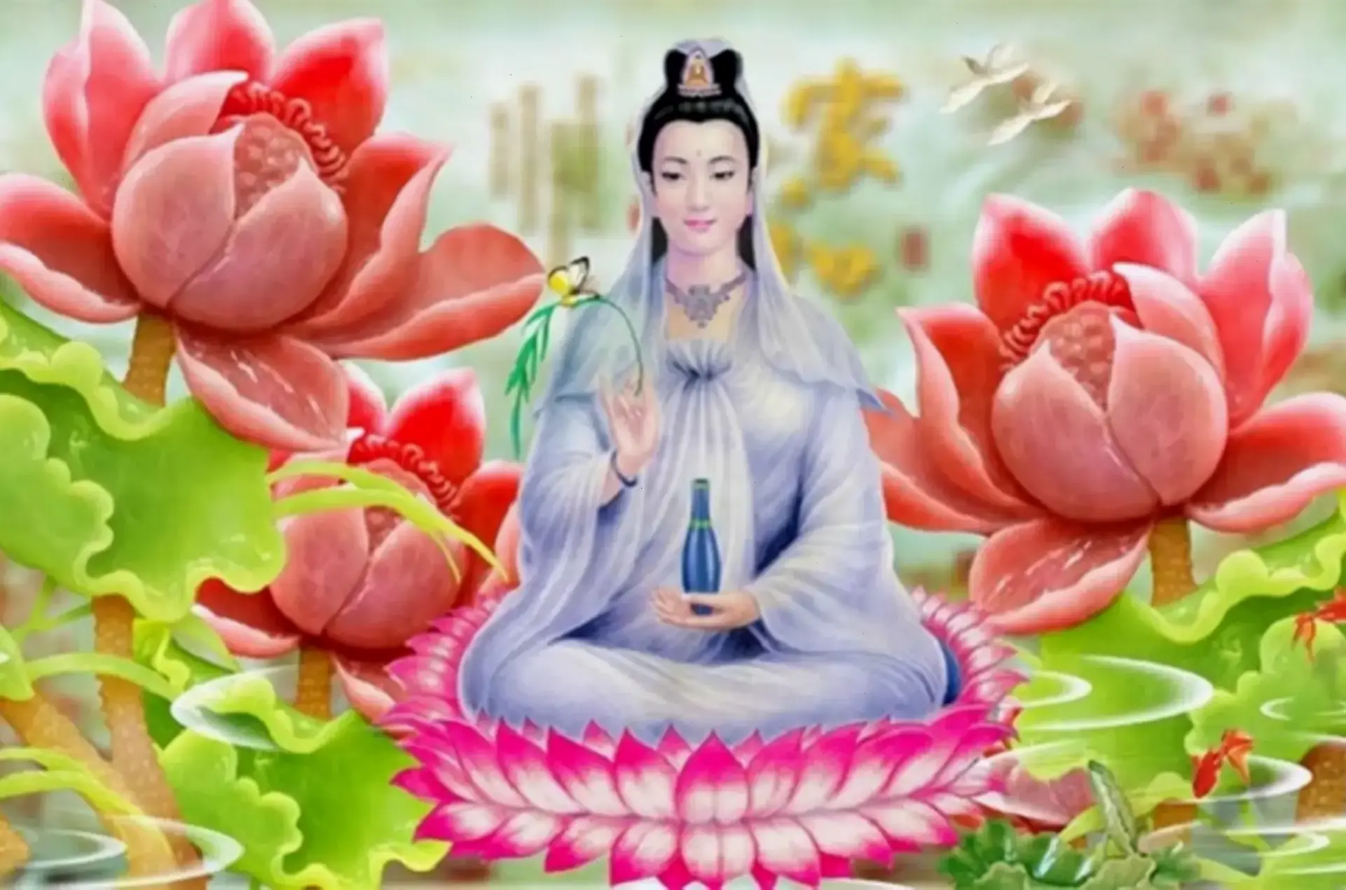 Tượng Quan Âm uy nghi trong hang động, biểu tượng lòng từ bi cứu độ, giúp tâm hồn tìm thấy sự tĩnh lặng.