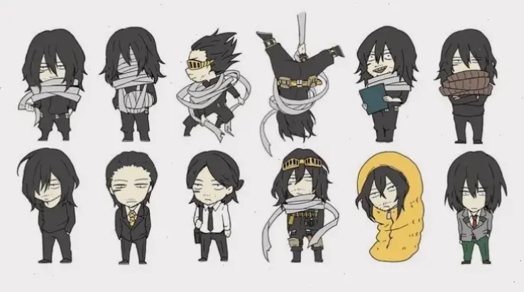 Aizawa Chibi: Hình ảnh mini hài hước của Aizawa, biến nhân vật nghiêm túc thành phiên bản dễ thương vui nhộn.