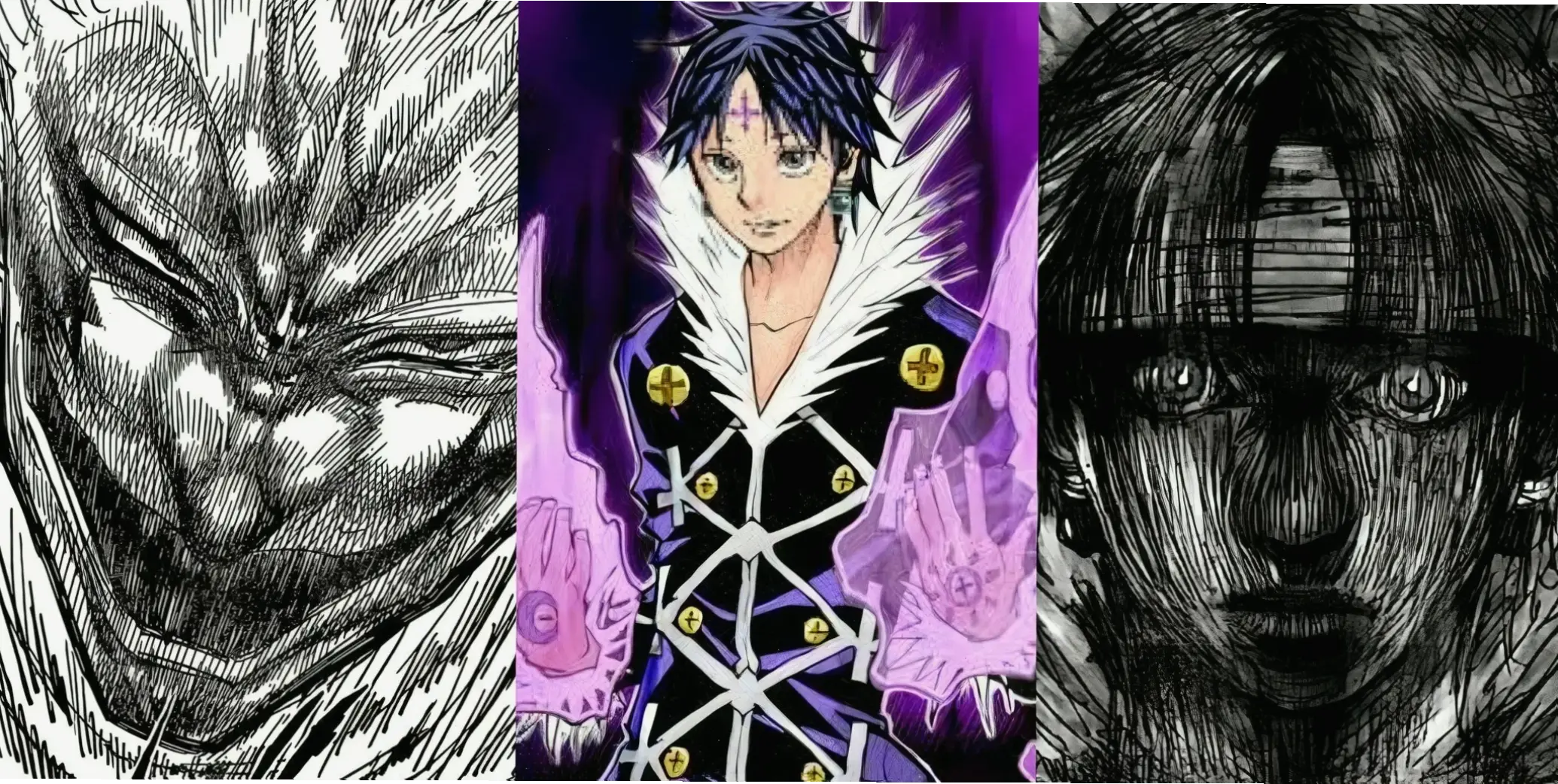 Chrollo vs Hisoka anime: Hình ảnh sống động của trận đấu hấp dẫn trong thế giới Hunter x Hunter.