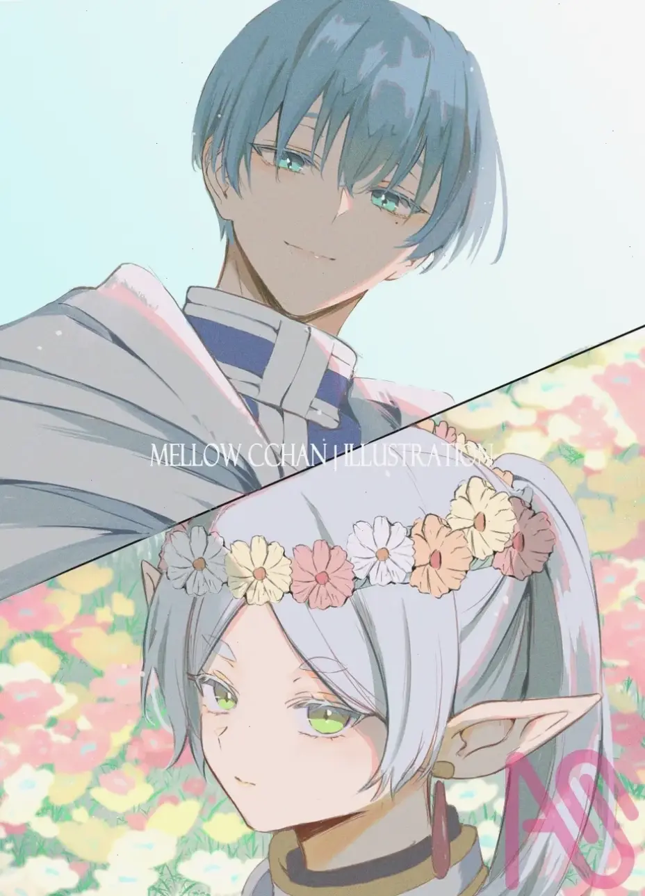 Fanart Frieren x Himmel sáng tạo, thể hiện sự kết nối đặc biệt giữa hai nhân vật.