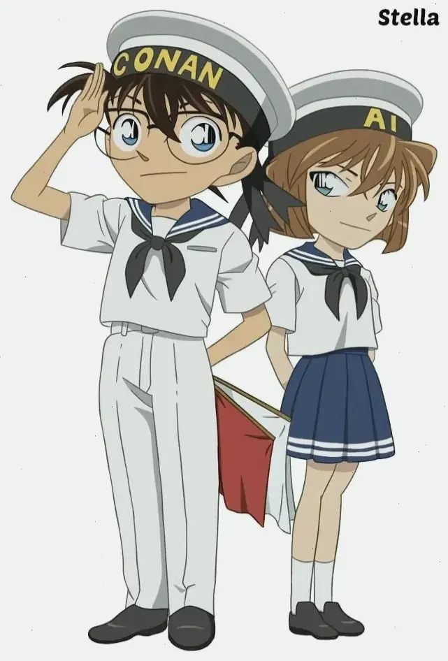 Hình ảnh Conan và Haibara cùng nhau, thể hiện sự kết hợp hoàn hảo trong các cuộc phiêu lưu trinh thám hấp dẫn.