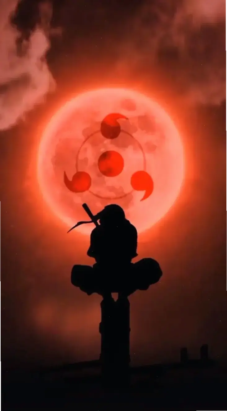 Itachi ngầu lẫm với Sharingan rực lửa, biểu tượng sức mạnh và sự lạnh lùng trong thế giới anime Naruto.