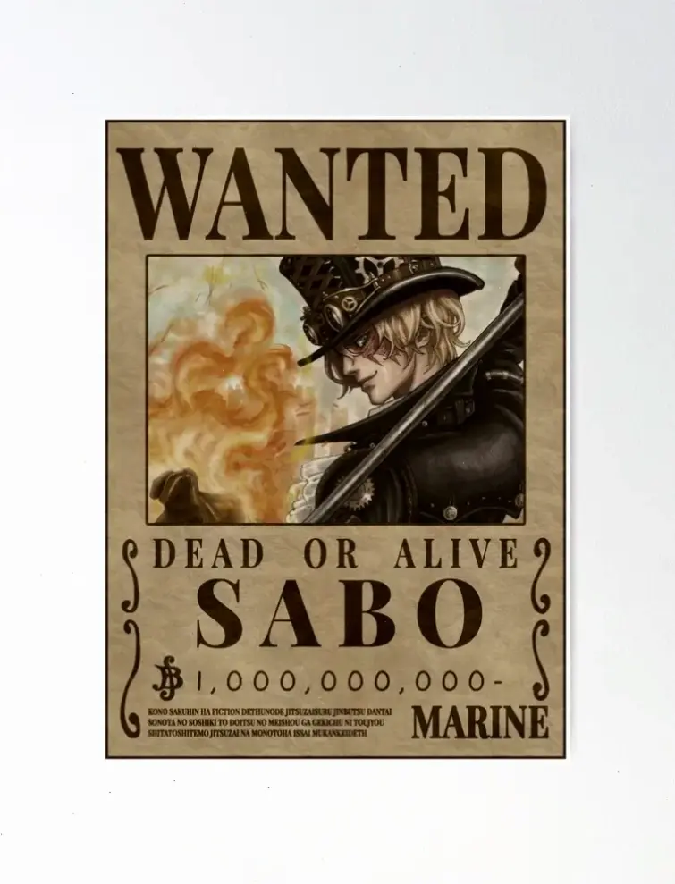 Sabo One Piece wanted với biểu tượng truy nã, thể hiện sức mạnh và bí ẩn của Revolutionary Army!