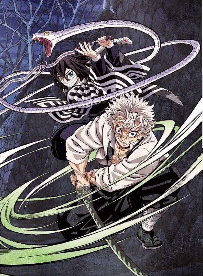 Sanemi ngầu với mái tóc bạc và phong cách chiến đấu bá đạo, biểu tượng của sức mạnh trong Demon Slayer!
