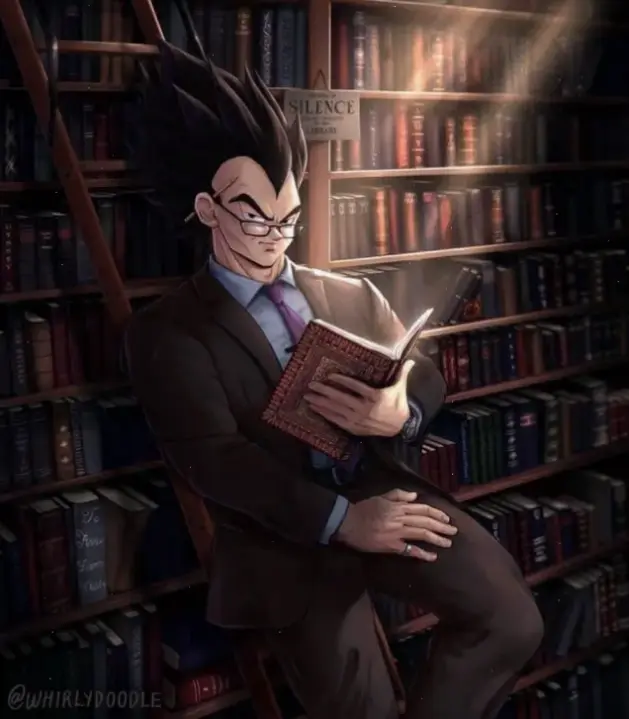 Vegeta reading để học hỏi, hình ảnh hoàng tử Saiyan rèn luyện sức mạnh trong yên bình.