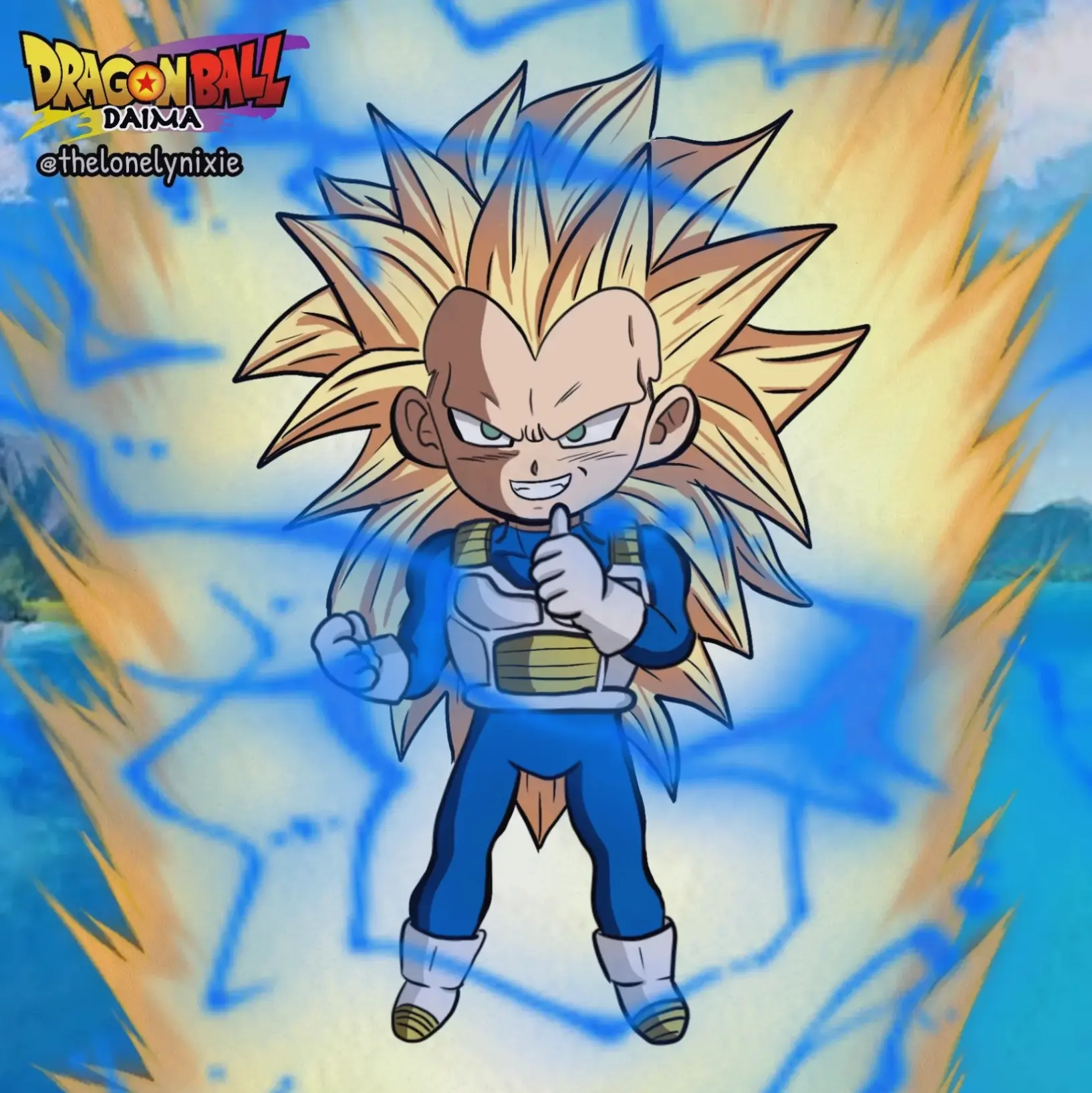 Vegeta SSJ3 Daima với sức mạnh bùng nổ, phiên bản mới trong series Daima đầy hấp dẫn.