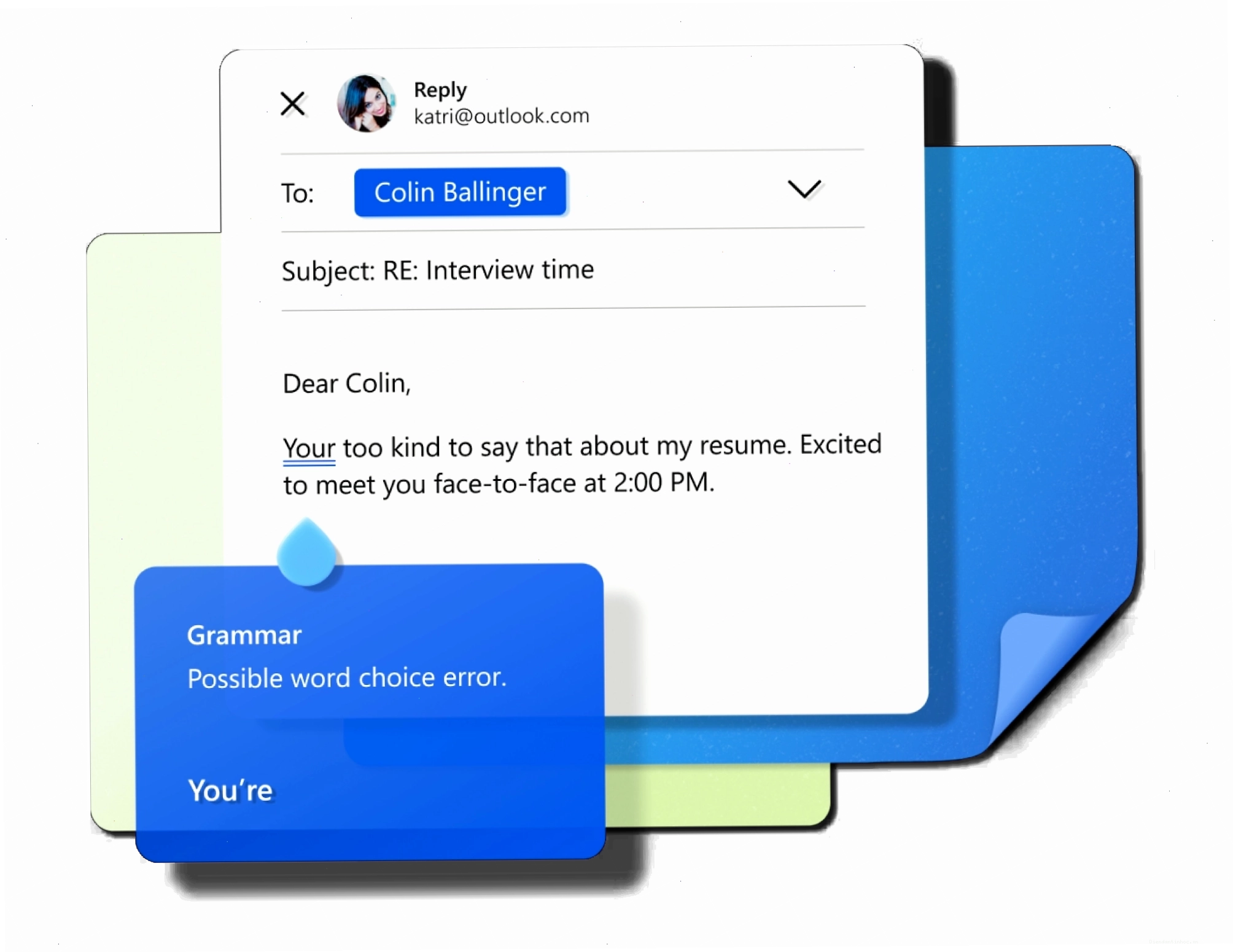 Ảnh chụp màn hình email đang được soạn thảo với tính năng kiểm tra ngữ pháp