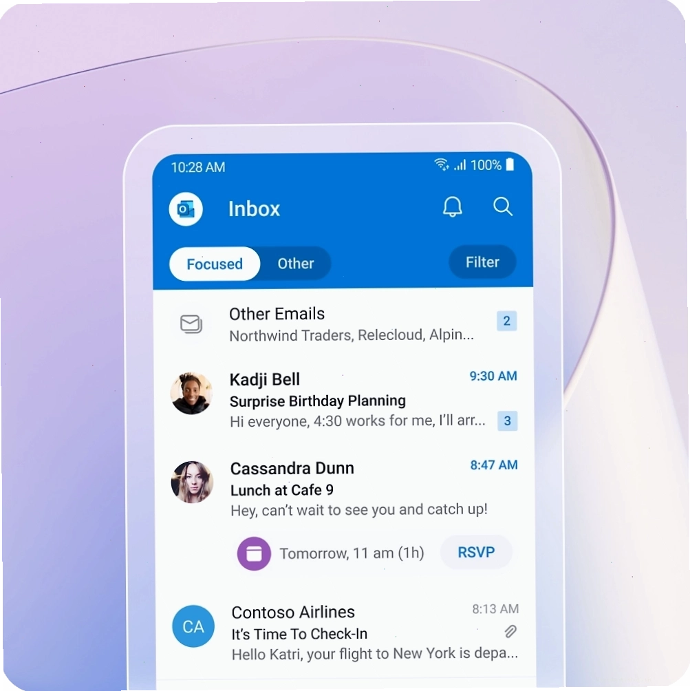 Ảnh chụp màn hình ứng dụng Outlook dành cho thiết bị di động