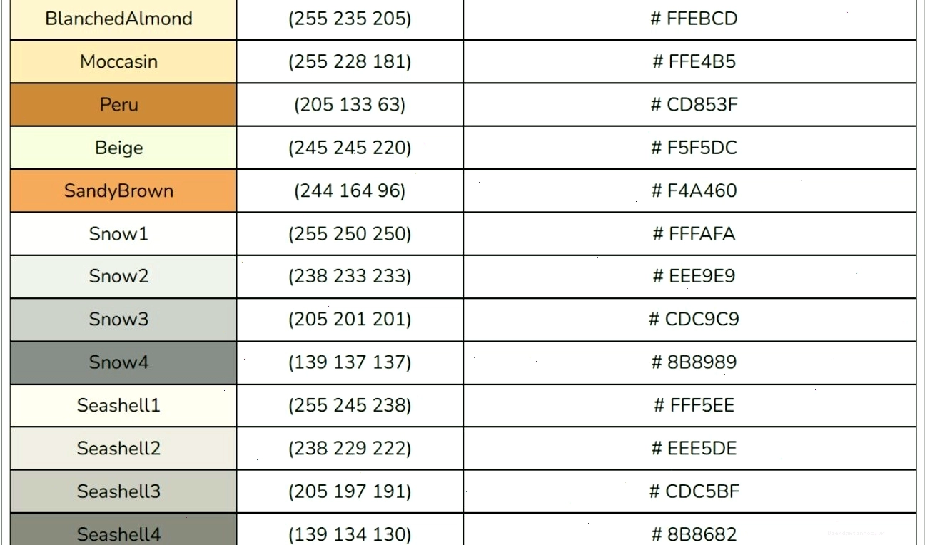 Bảng màu đa dạng với các sắc độ khác nhau