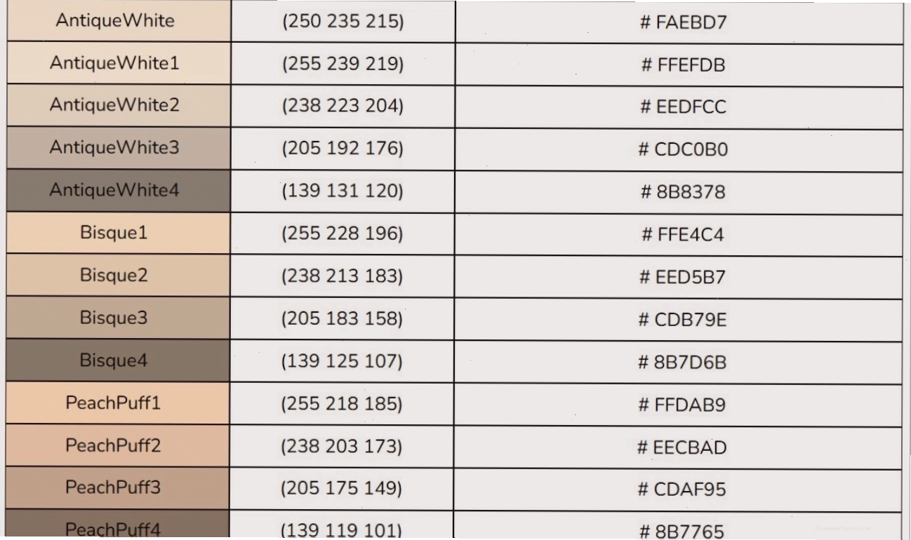 Bảng màu RGB và Hex