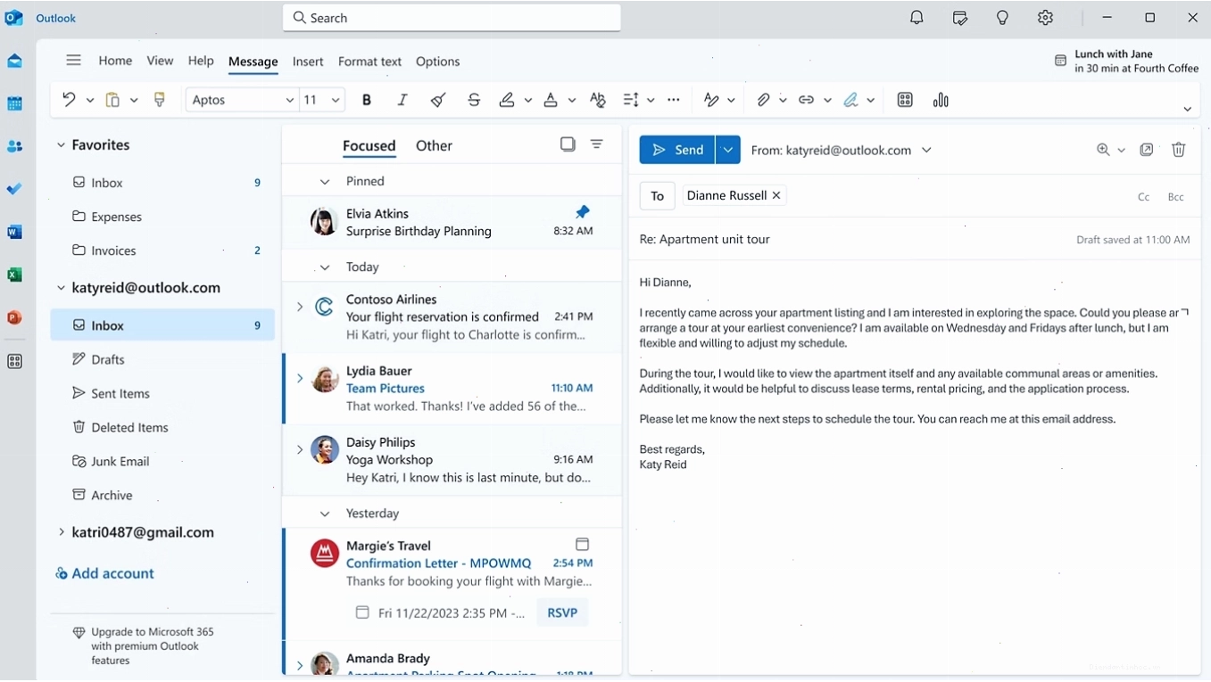 Bảng thông tin nghiệp vụ thông minh của Microsoft Outlook
