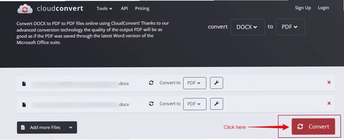 Bắt đầu quá trình chuyển đổi tệp tin trên CloudConvert