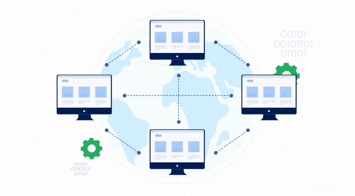 Biểu đồ mô tả cách P2P hoạt động trong mạng lưới blockchain