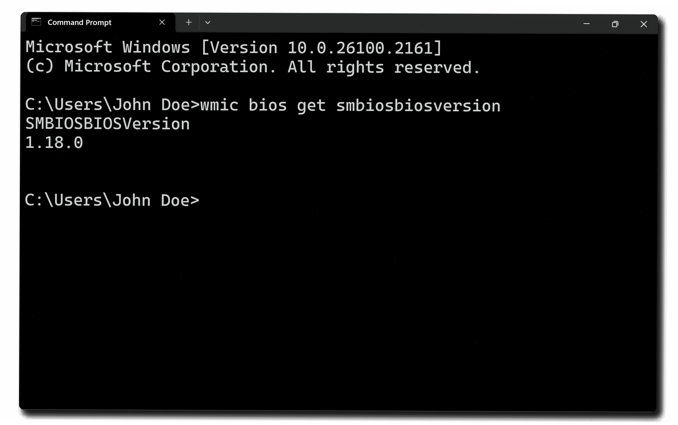 BIOS version displayed in Windows Command Prompt