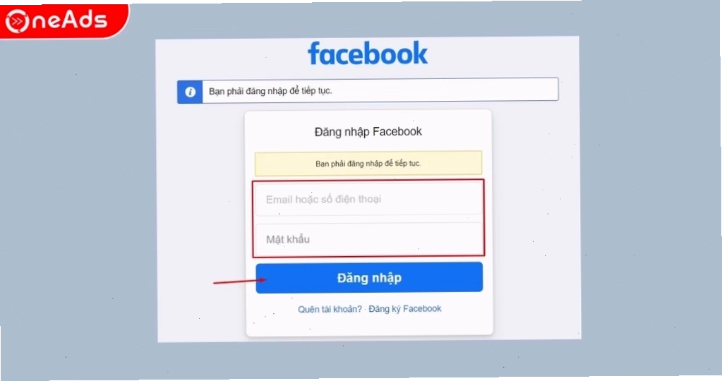 Bước 1: Đăng nhập vào tài khoản Facebook cá nhân