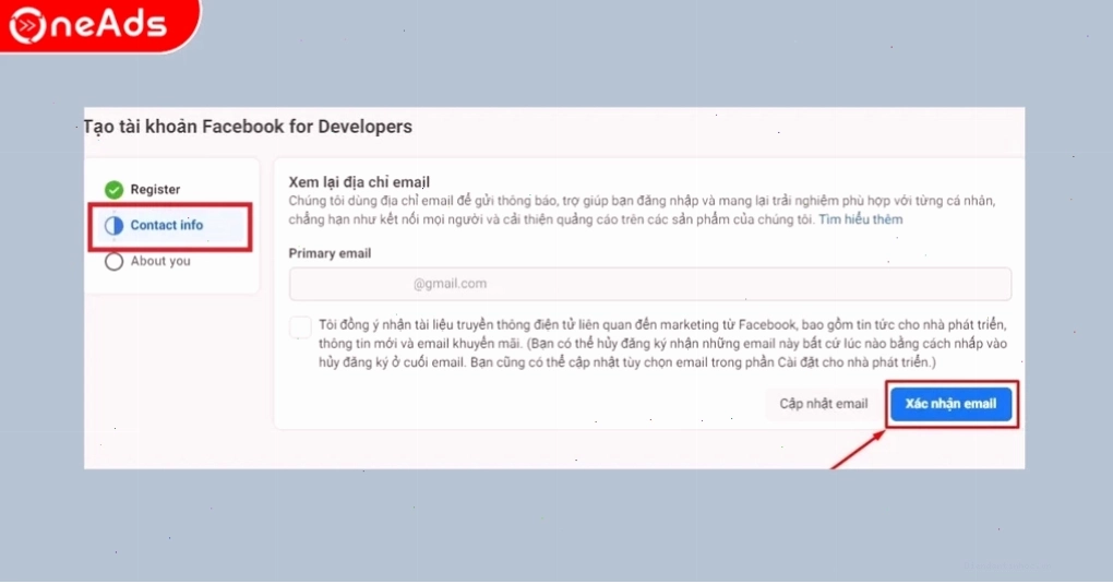 Bước 4: Kiểm tra thông tin liên hệ và xác nhận email