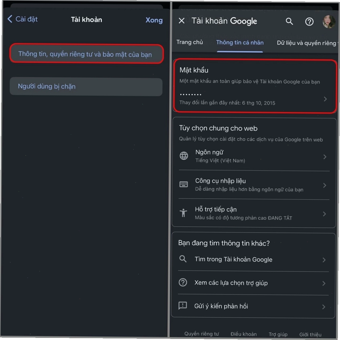 Các bước đổi mật khẩu Google trên điện thoại Android