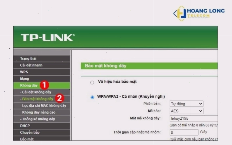 Các bước thay đổi mật khẩu WiFi trên giao diện quản trị TP-Link
