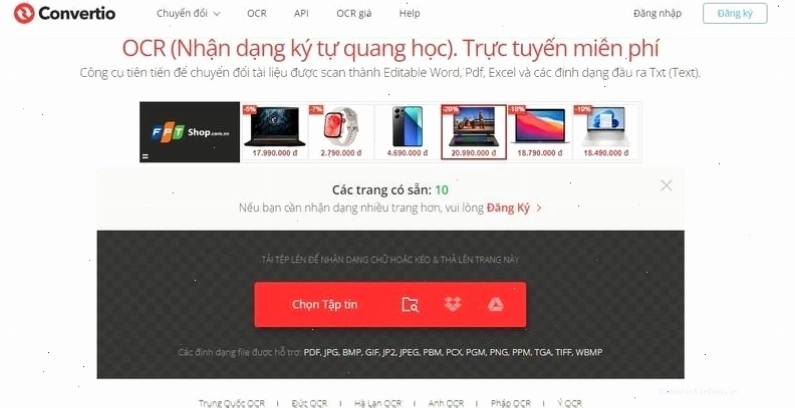 Cách chuyển đổi ảnh sang Excel bằng website Convertio