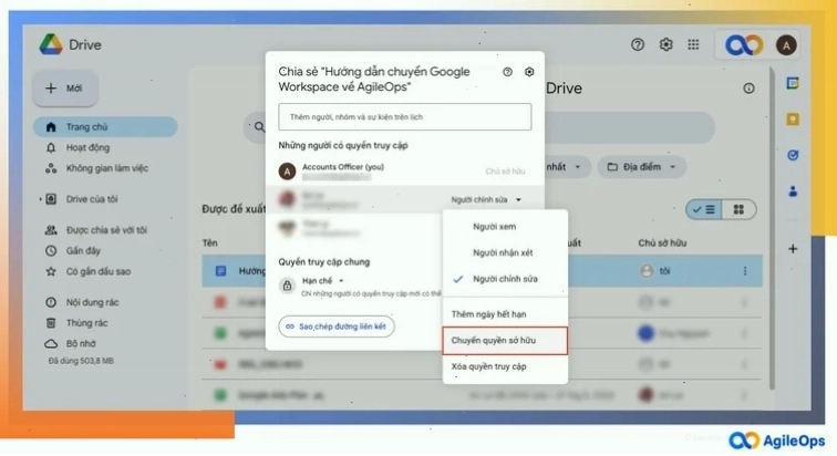 Cách đặt người khác làm chủ sở hữu tệp tin, thư mục trên Google Drive