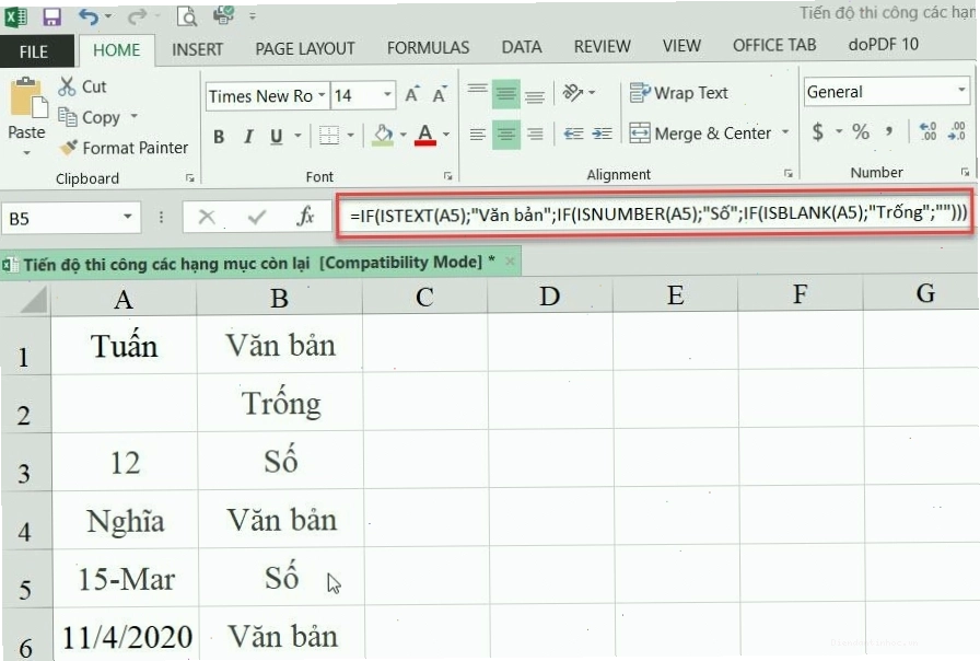 Cách dùng hàm IF kết hợp hàm ISNUMBER và ISTEXT