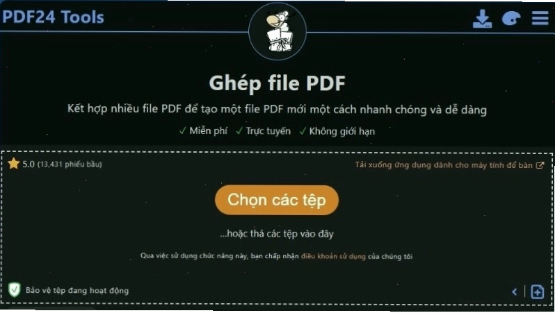 Cách ghép file pdf bằng PDF24 Tools bước 1: Chọn tệp