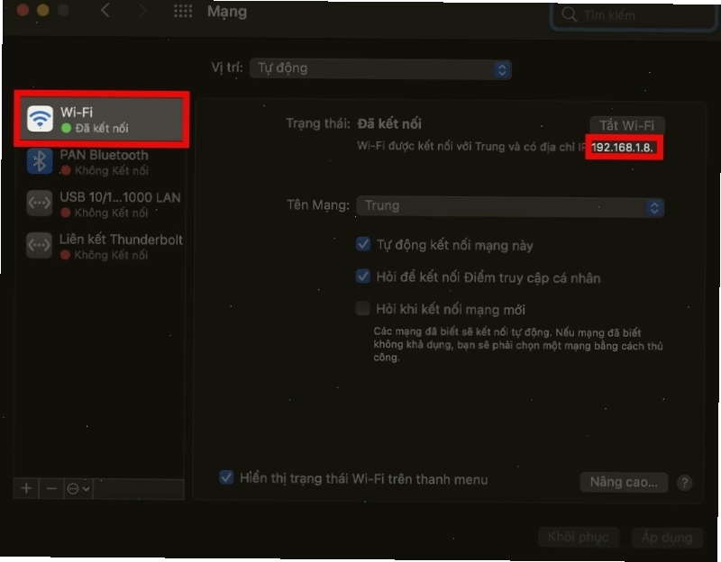 Cài đặt mạng trên macOS
