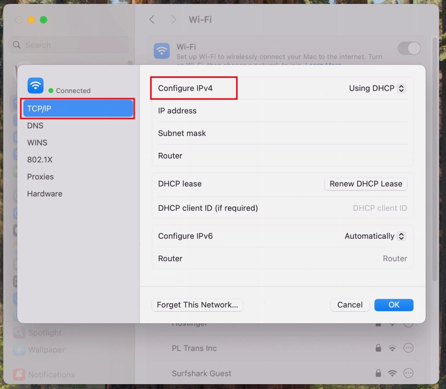 Cài đặt TCP IP trong MacOS, tùy chọn Configure IPv4