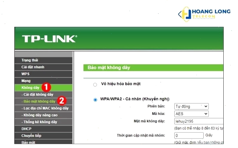 Cập nhật mật khẩu WiFi mới trong cài đặt bảo mật của router TP-Link