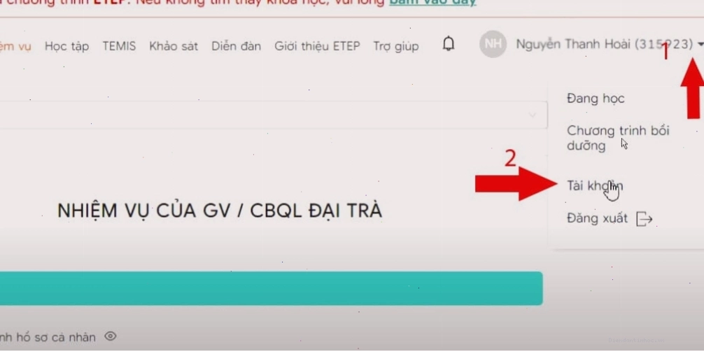 Cập nhật thông tin cá nhân trên hệ thống tập huấn