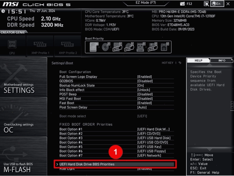 Cấu hình boot order trên máy tính MSI