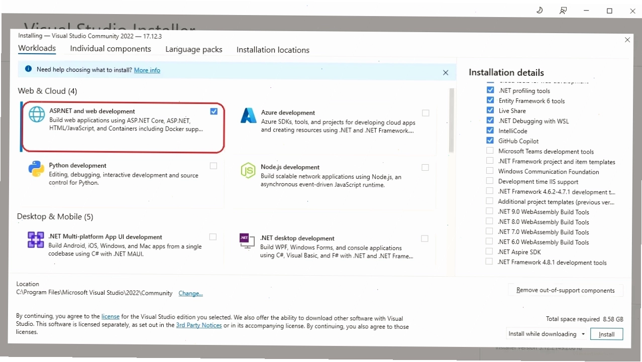 Cấu hình các thành phần cài đặt Visual Studio 2022